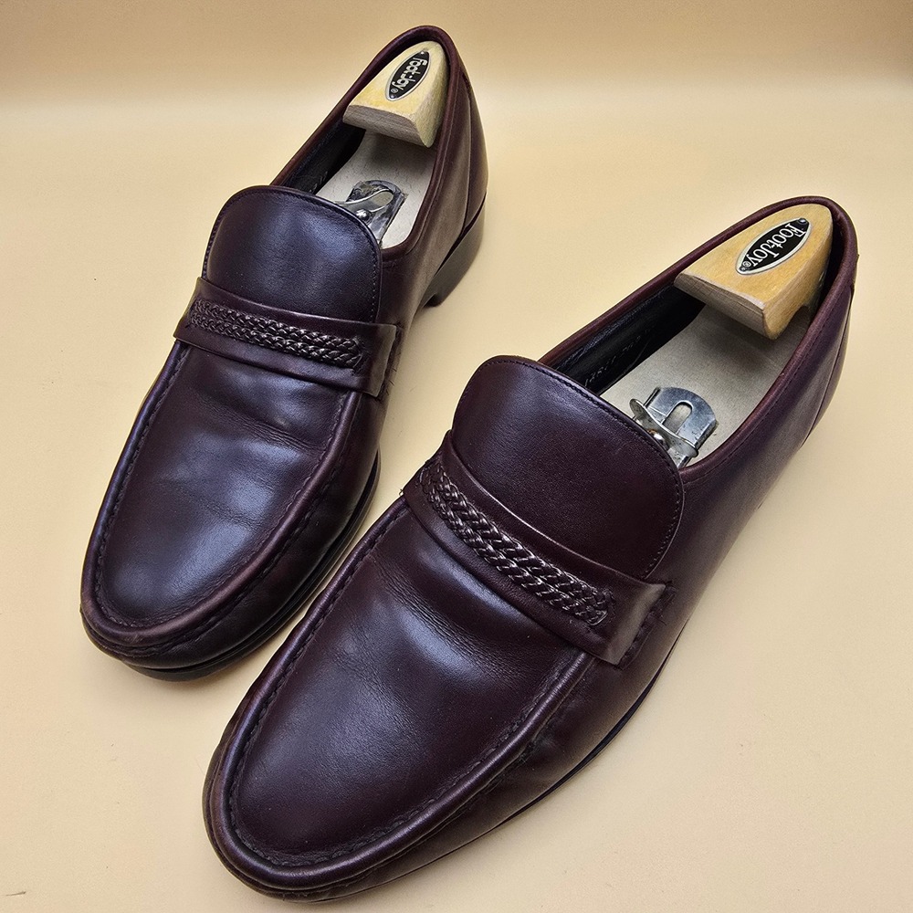 Florsheim Comfortech Mens‎ 9.5 D Burgundy Leather Penny Loafers Braided 416811
